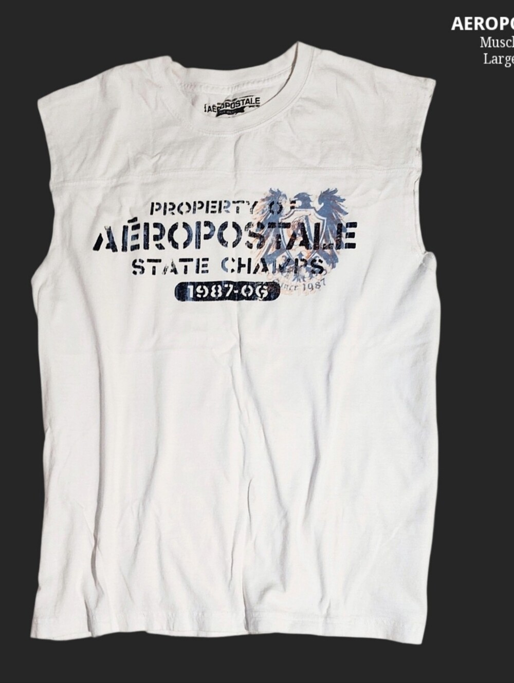 Aeropostale White Graphic Tank Top State Champs L Vintage